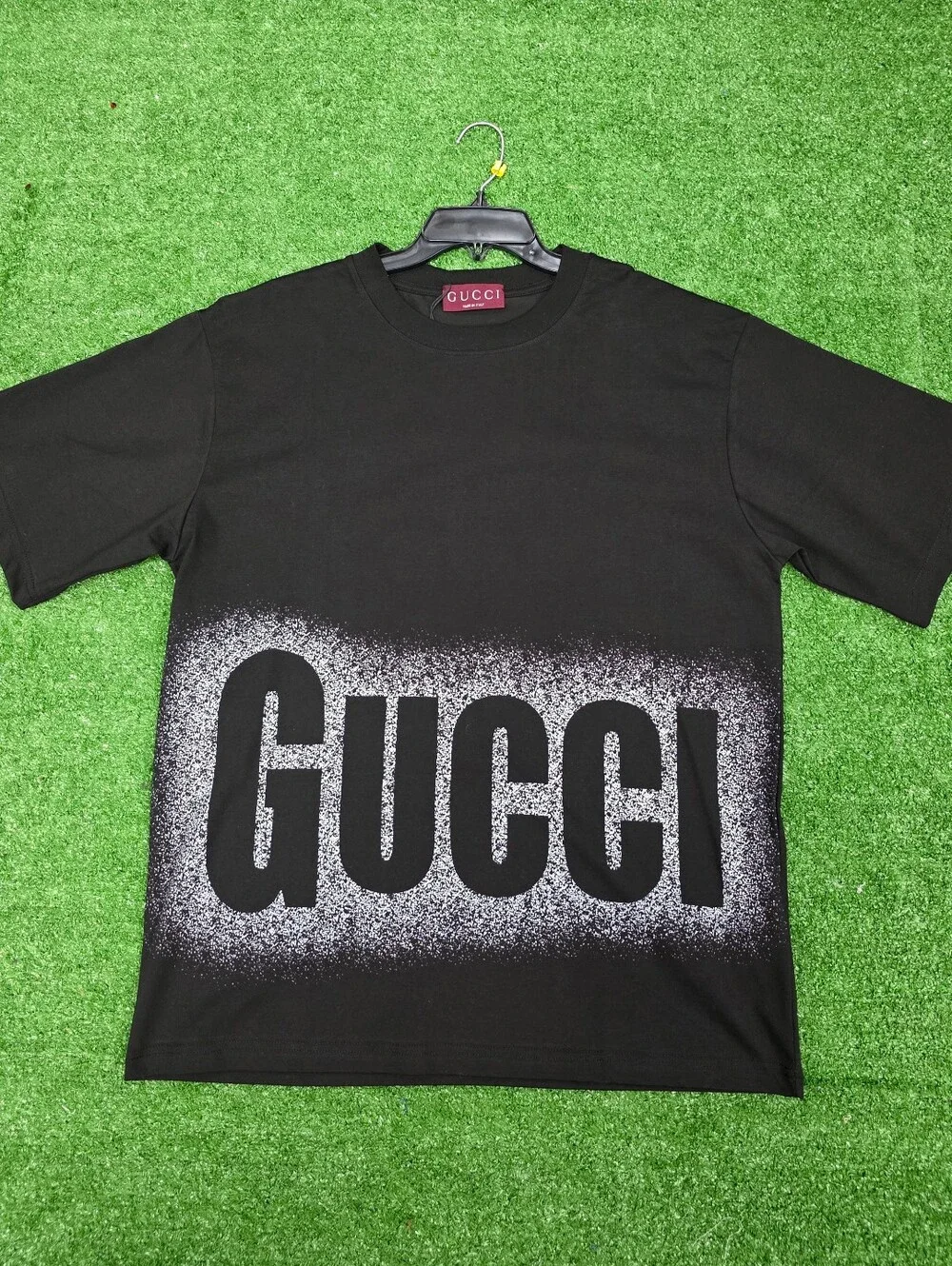 Gucci Black T-Shirt with White Spray GUCCI Logo